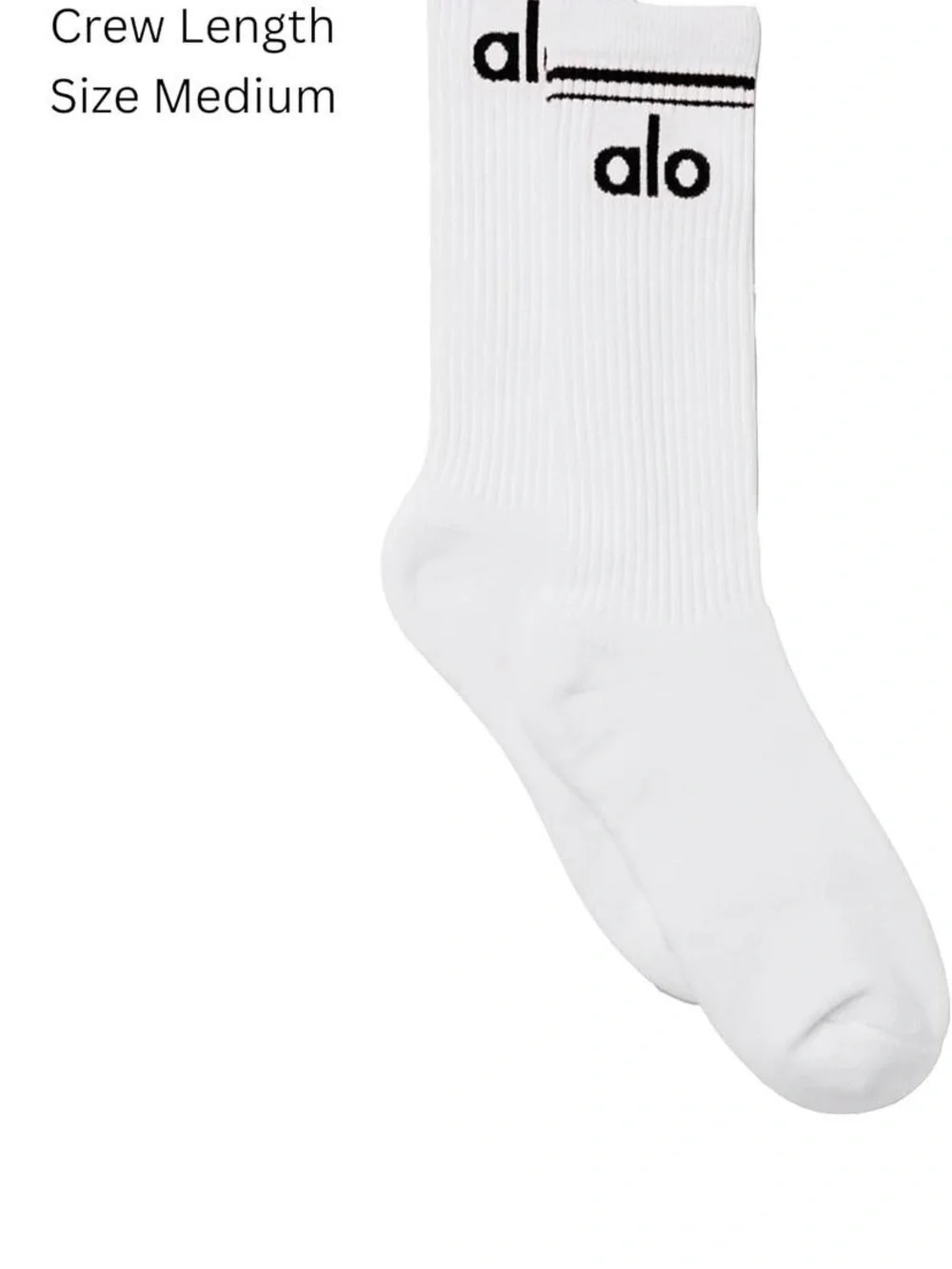 ALO Yoga White Crew Socks with Black Logo Stripe